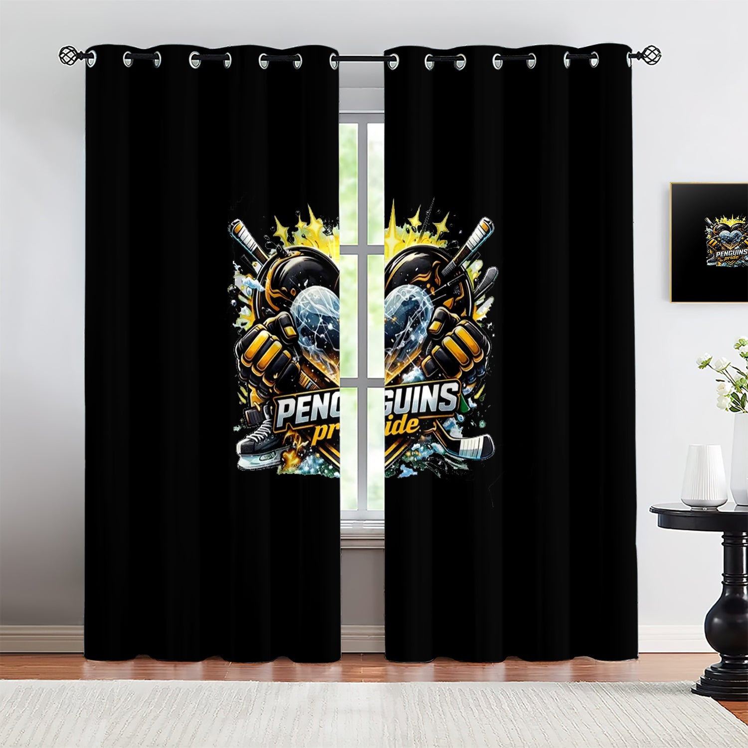 Pittsburgh Penguins Blackout Curtains Drapes For Window Treatment Set