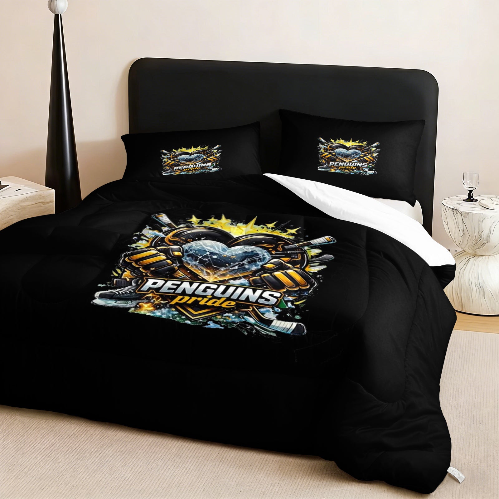 Pittsburgh Penguins Hockey League Comforter Pillowcase Sets Blanket All Season Reversible Quilted Duvet