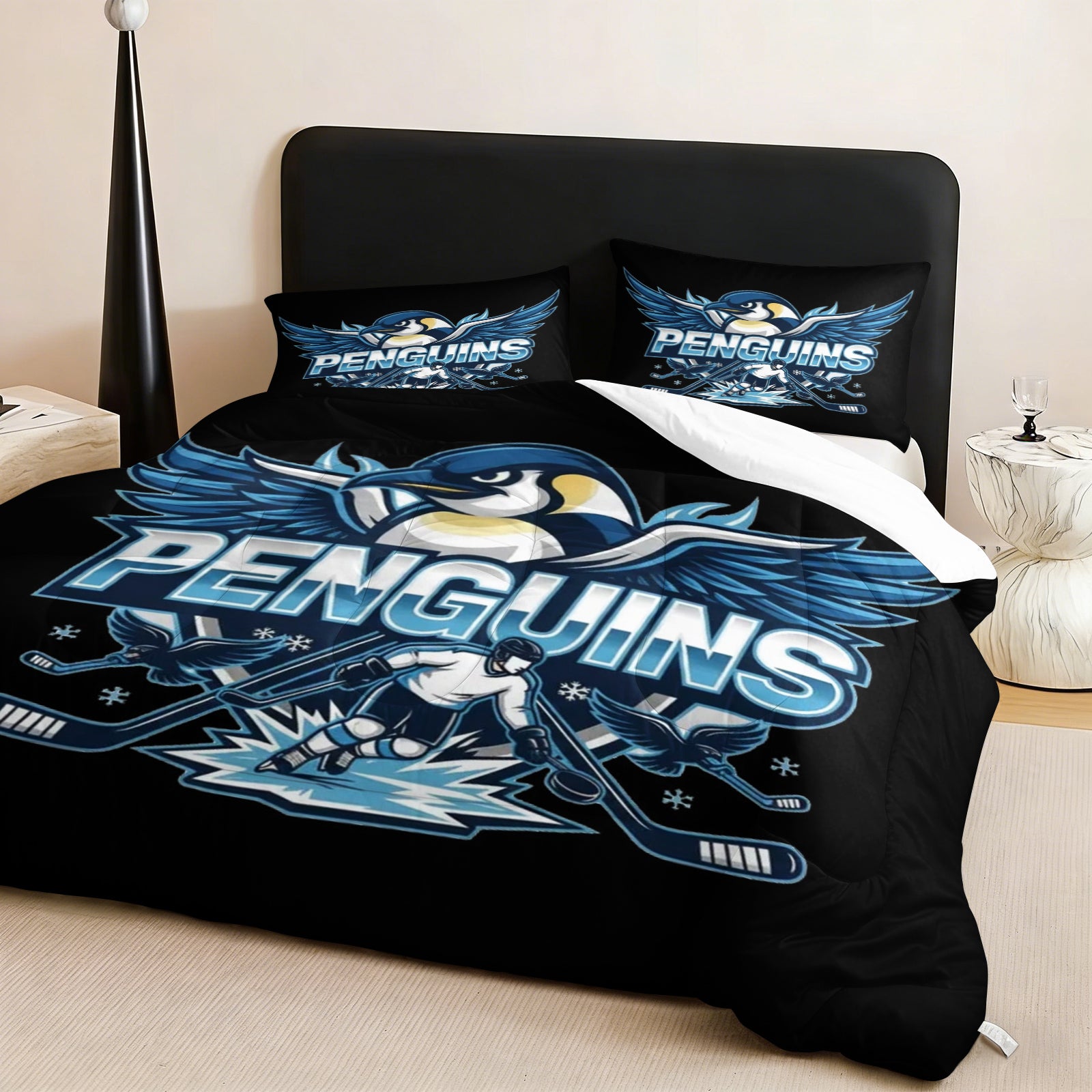 Pittsburgh Penguins Hockey League Comforter Pillowcase Sets Blanket All Season Reversible Quilted Duvet