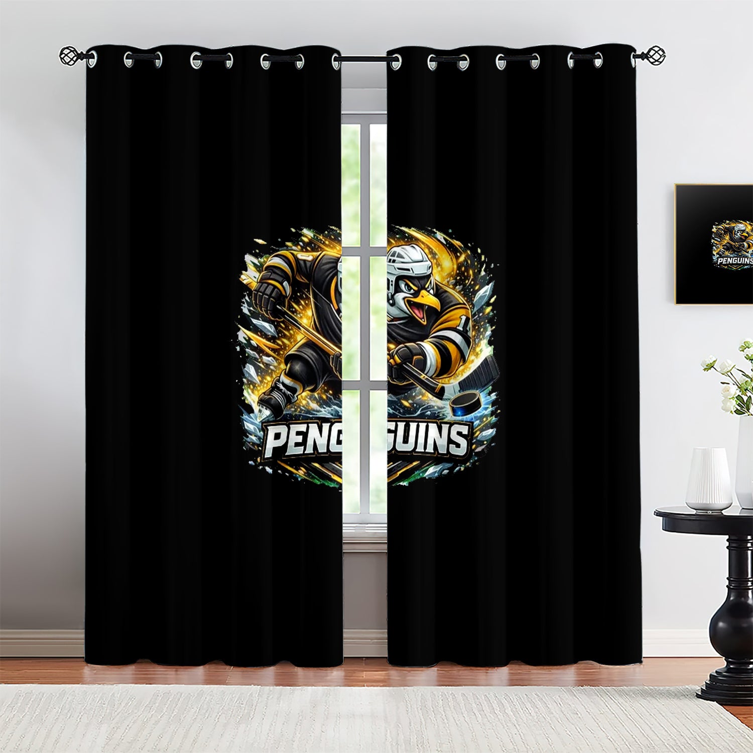 Pittsburgh Penguins Blackout Curtains Drapes For Window Treatment Set