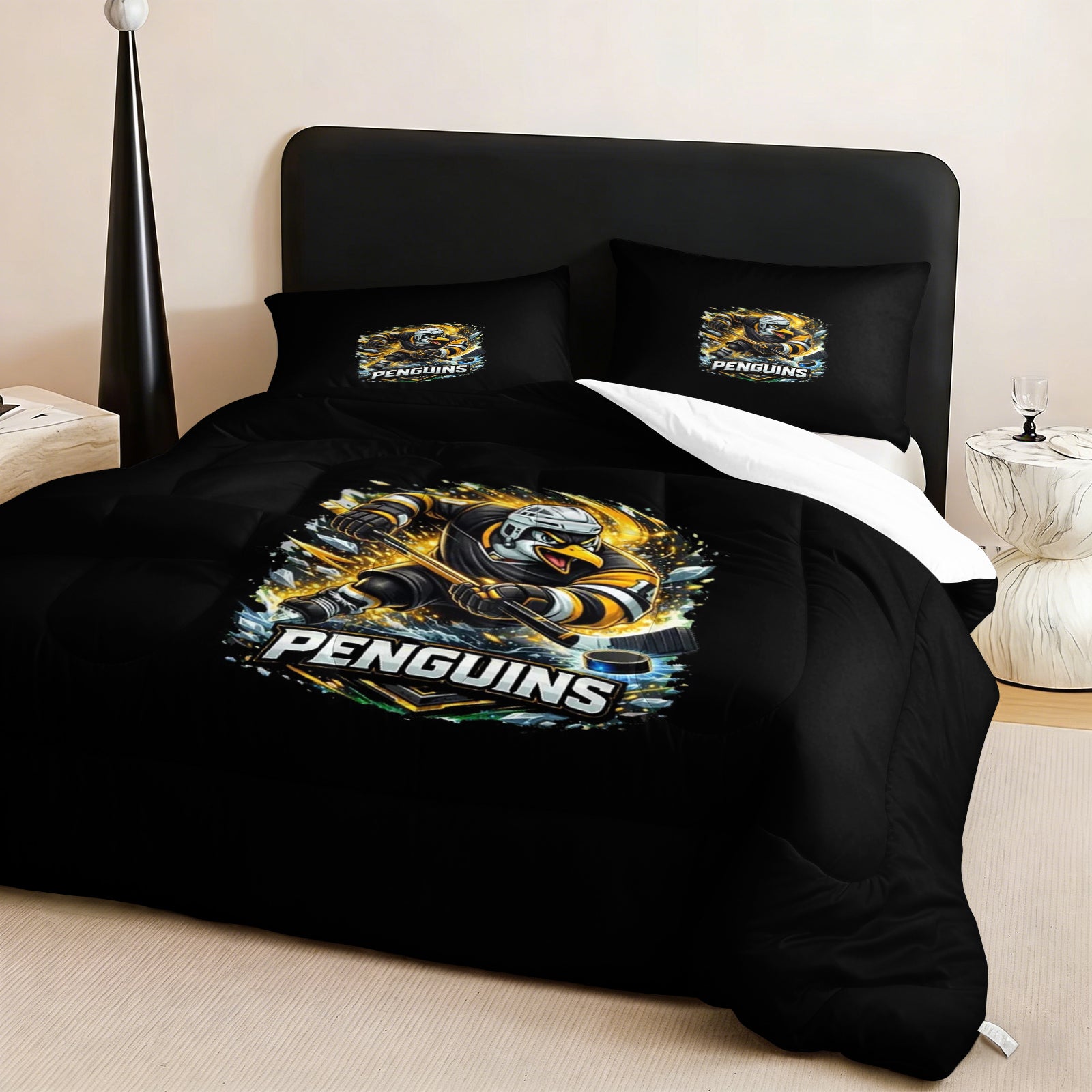 Pittsburgh Penguins Hockey League Comforter Pillowcase Sets Blanket All Season Reversible Quilted Duvet