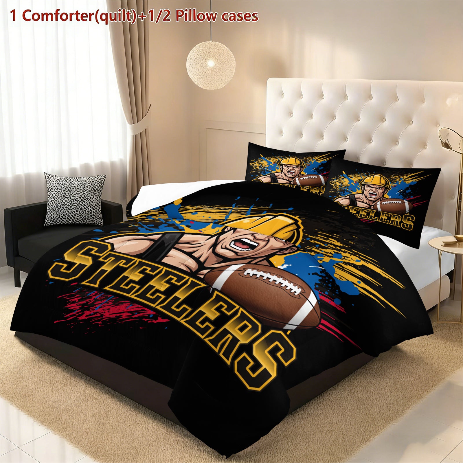 Pittsburgh Steelers Comforter Pillowcase Sets Blanket All Season Reversible Quilted Duvet