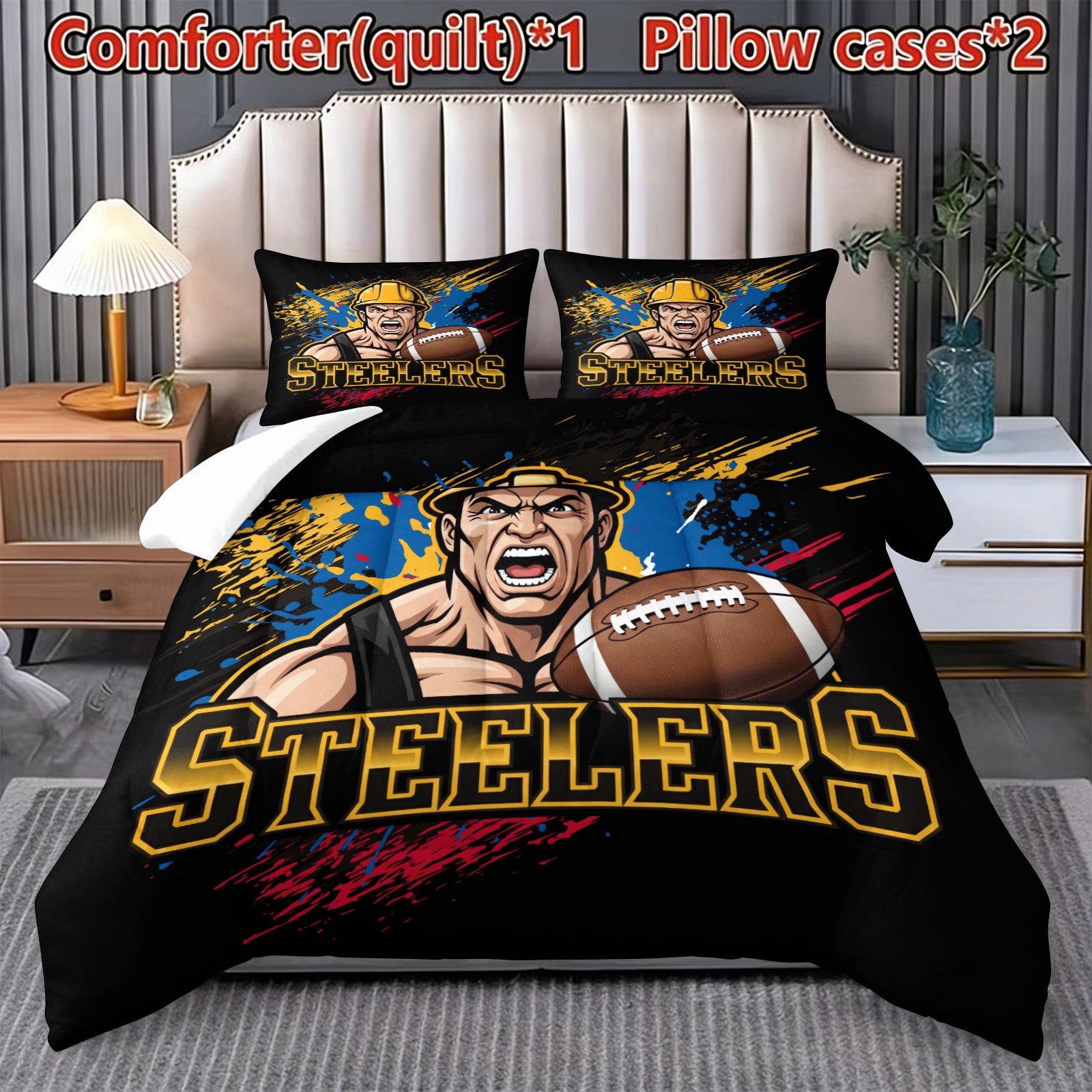Pittsburgh Steelers Comforter Pillowcase Sets Blanket All Season Reversible Quilted Duvet