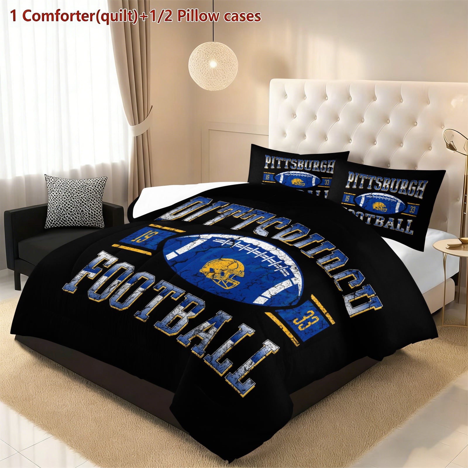 Pittsburgh Steelers Comforter Pillowcase Sets Blanket All Season Reversible Quilted Duvet