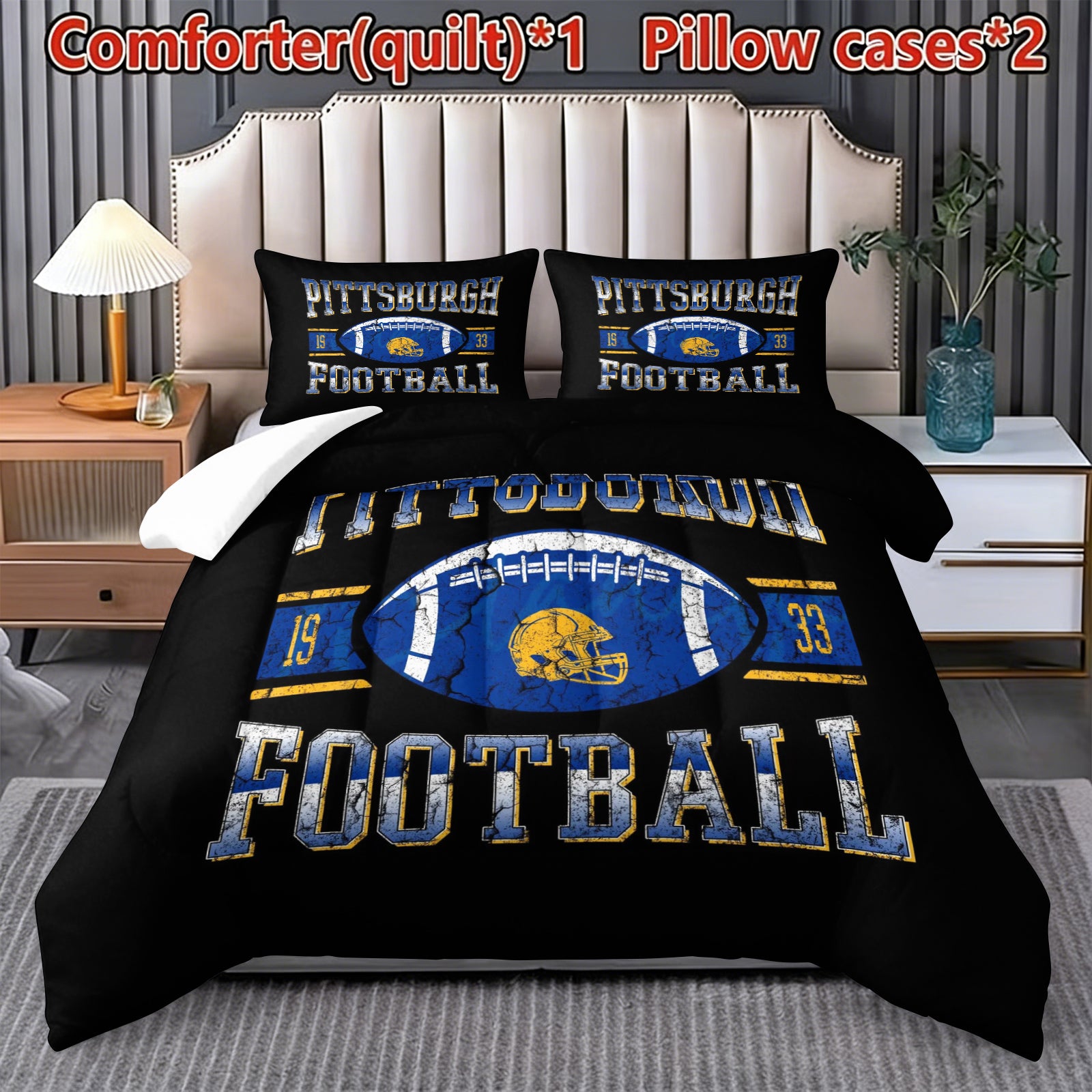 Pittsburgh Steelers Comforter Pillowcase Sets Blanket All Season Reversible Quilted Duvet