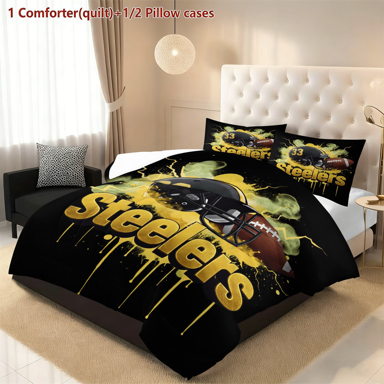 Pittsburgh Steelers Comforter Pillowcase Sets Blanket All Season Reversible Quilted Duvet