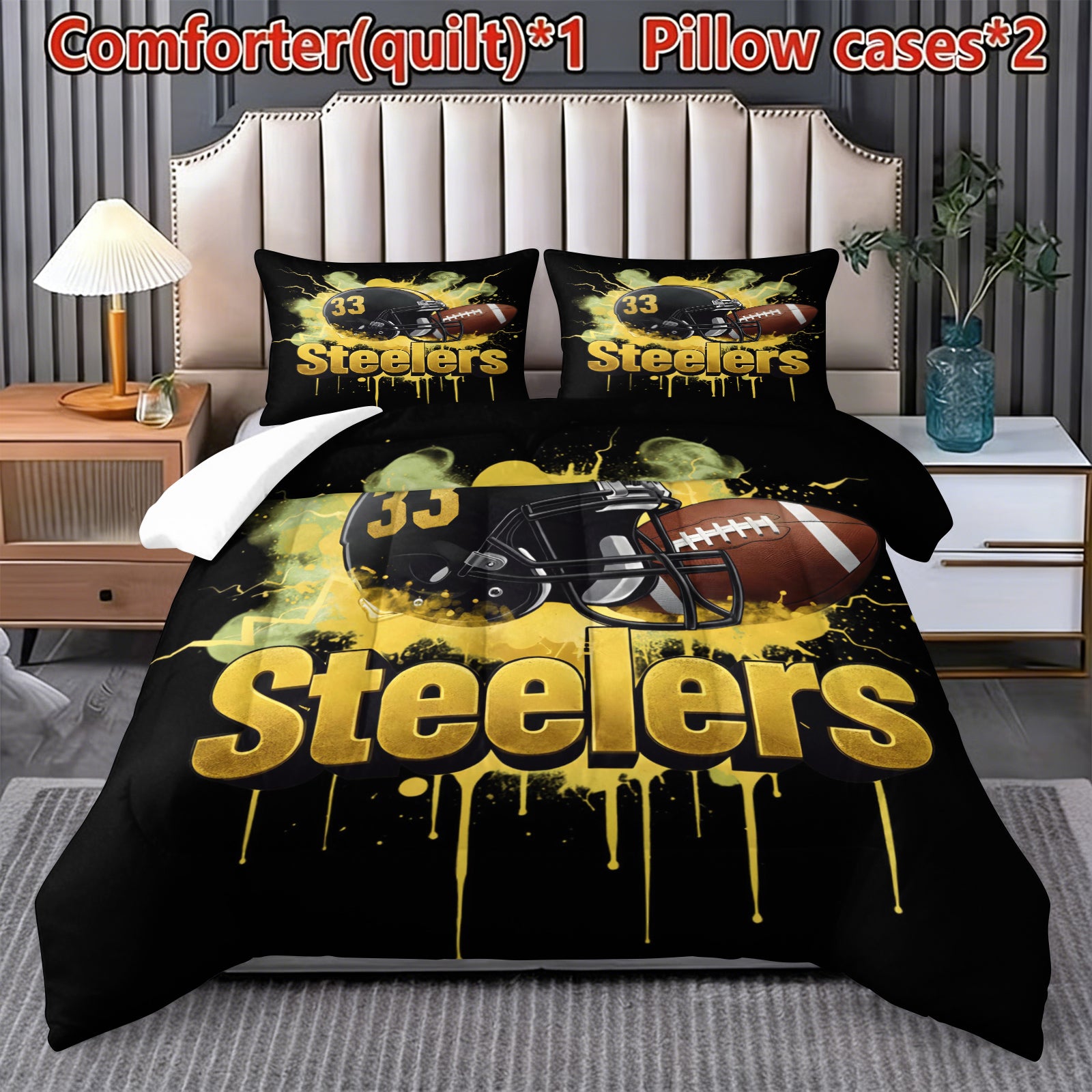 Pittsburgh Steelers Comforter Pillowcase Sets Blanket All Season Reversible Quilted Duvet
