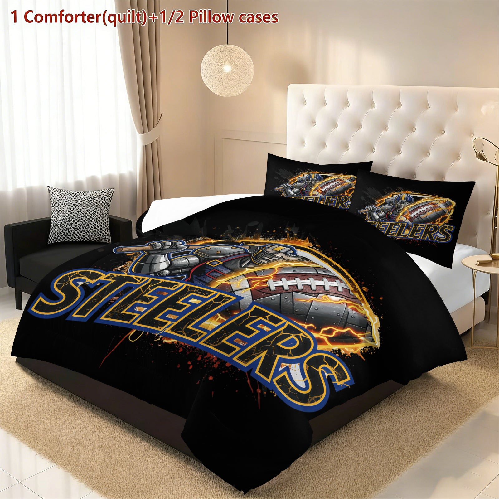 Pittsburgh Steelers Comforter Pillowcase Sets Blanket All Season Reversible Quilted Duvet