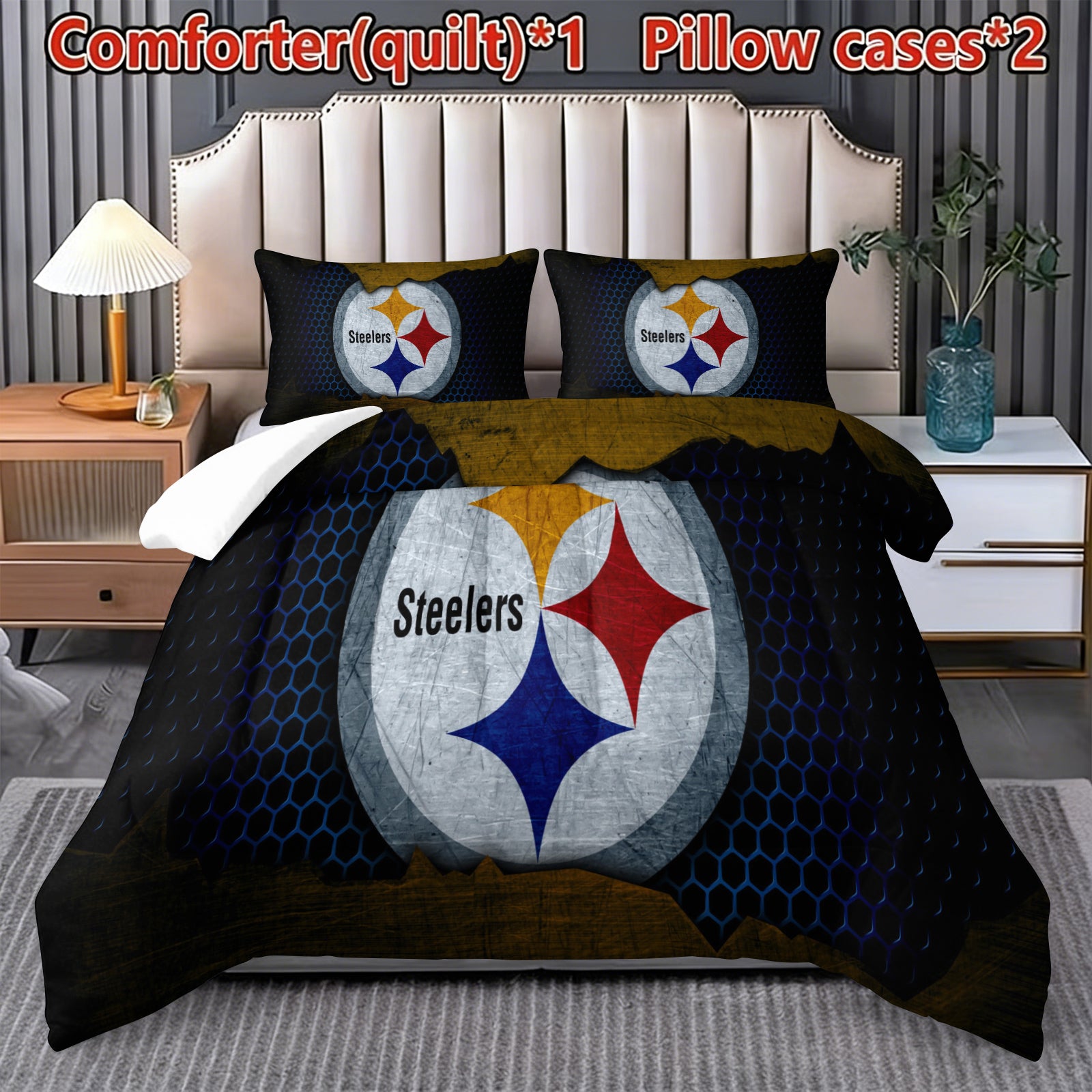 Pittsburgh Steelers Comforter Pillowcase Sets Blanket All Season Reversible Quilted Duvet