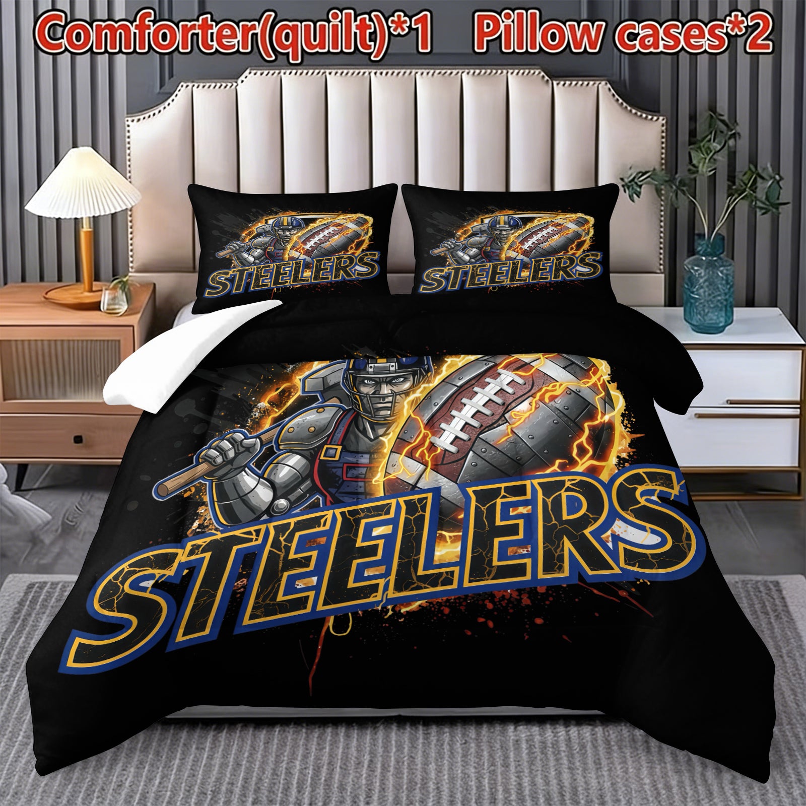 Pittsburgh Steelers Comforter Pillowcase Sets Blanket All Season Reversible Quilted Duvet