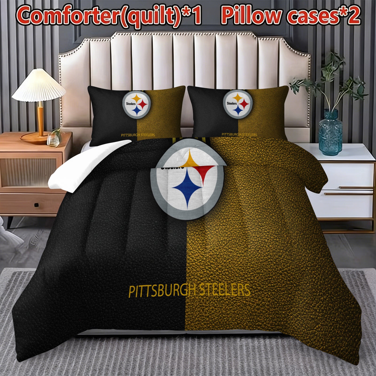 Pittsburgh Steelers Comforter Pillowcase Sets Blanket All Season Reversible Quilted Duvet