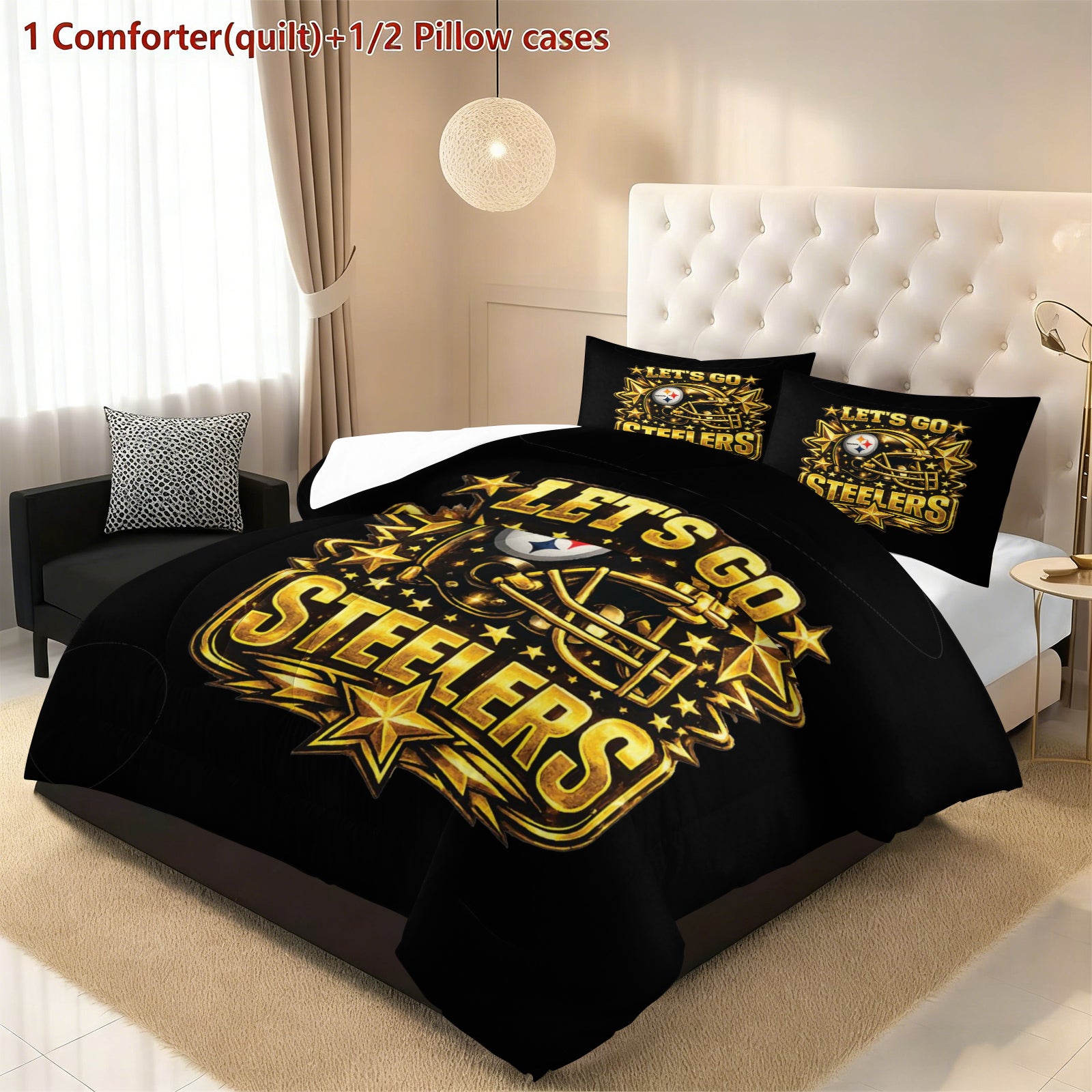 Pittsburgh Steelers Comforter Pillowcase Sets Blanket All Season Reversible Quilted Duvet
