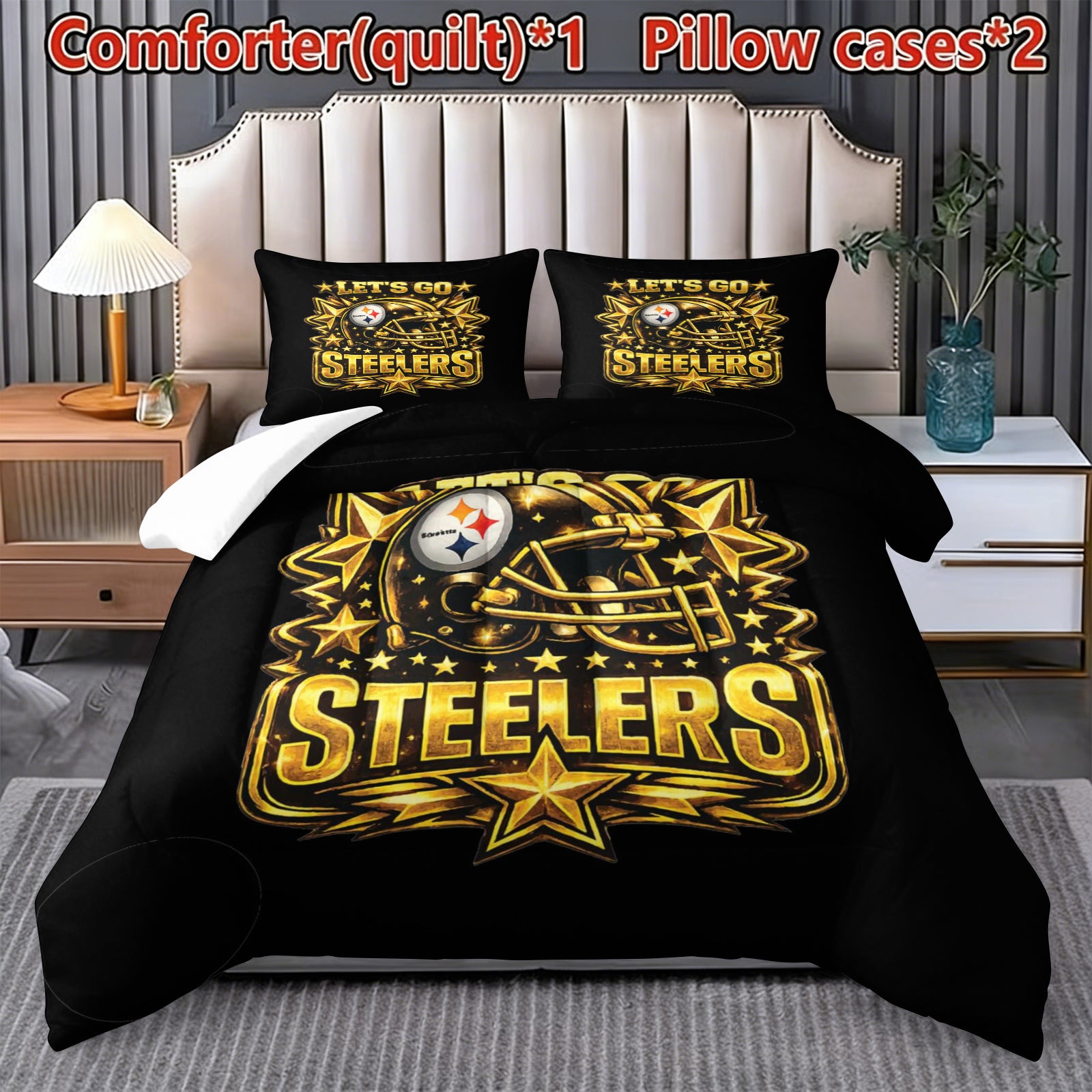 Pittsburgh Steelers Comforter Pillowcase Sets Blanket All Season Reversible Quilted Duvet