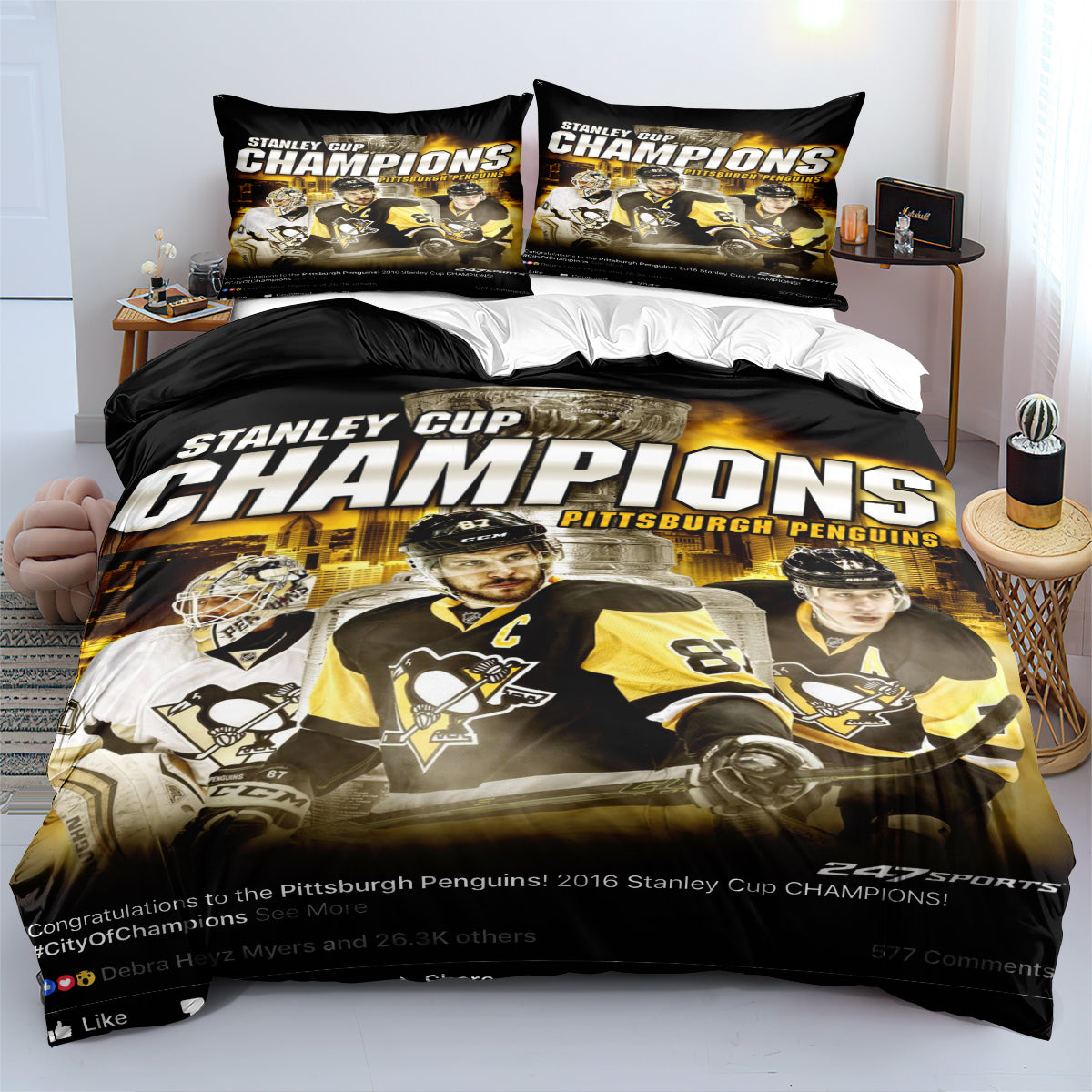 Pittsburgh Penguins Hockey League Duvet Case Quilt Cover Pillowcase