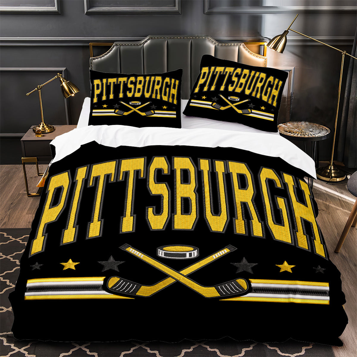 Pittsburgh Penguins Hockey Duvet Cover Quilt Case Pillowcase Bedding Set Without Filler