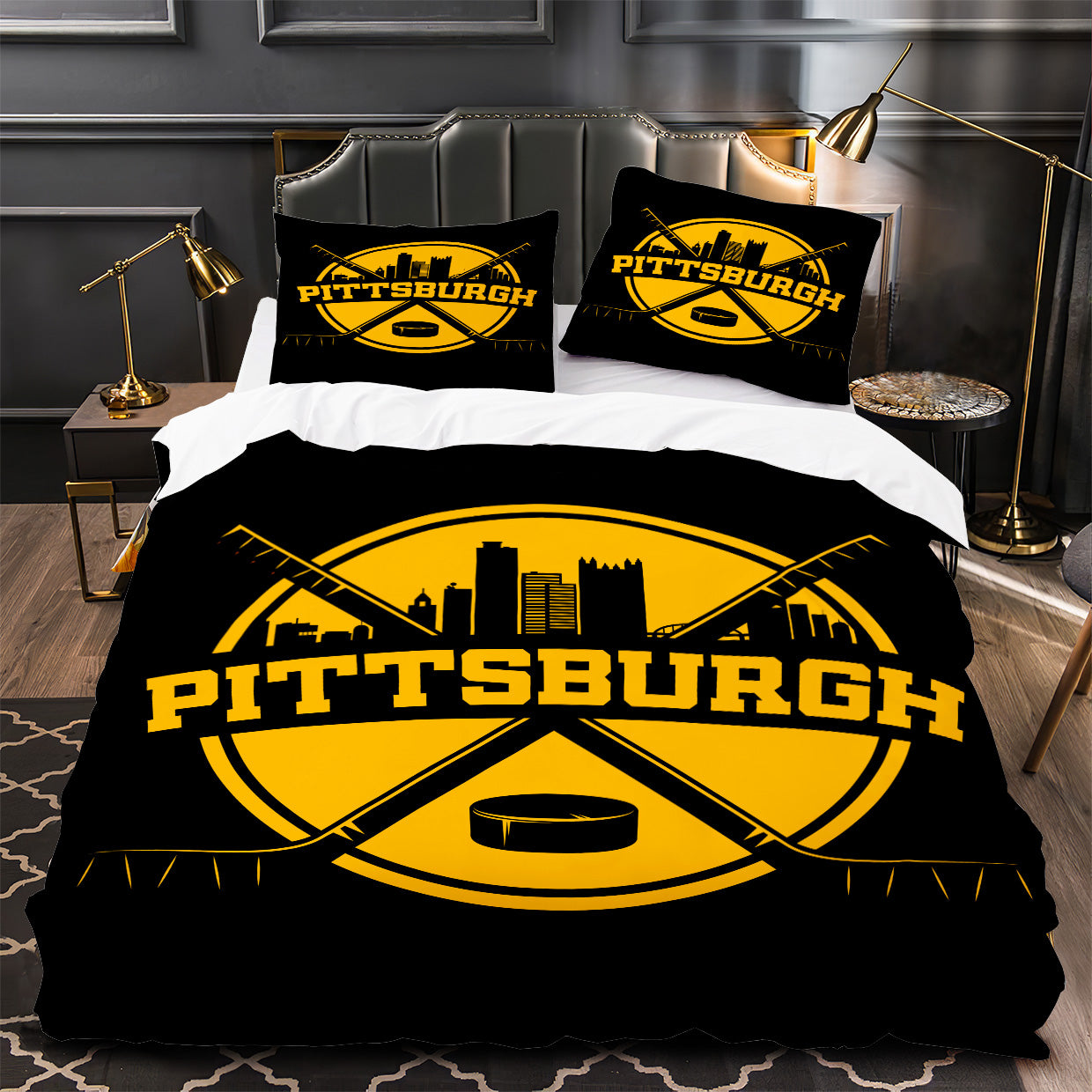 Pittsburgh Penguins Hockey Duvet Cover Quilt Case Pillowcase Bedding Set Without Filler