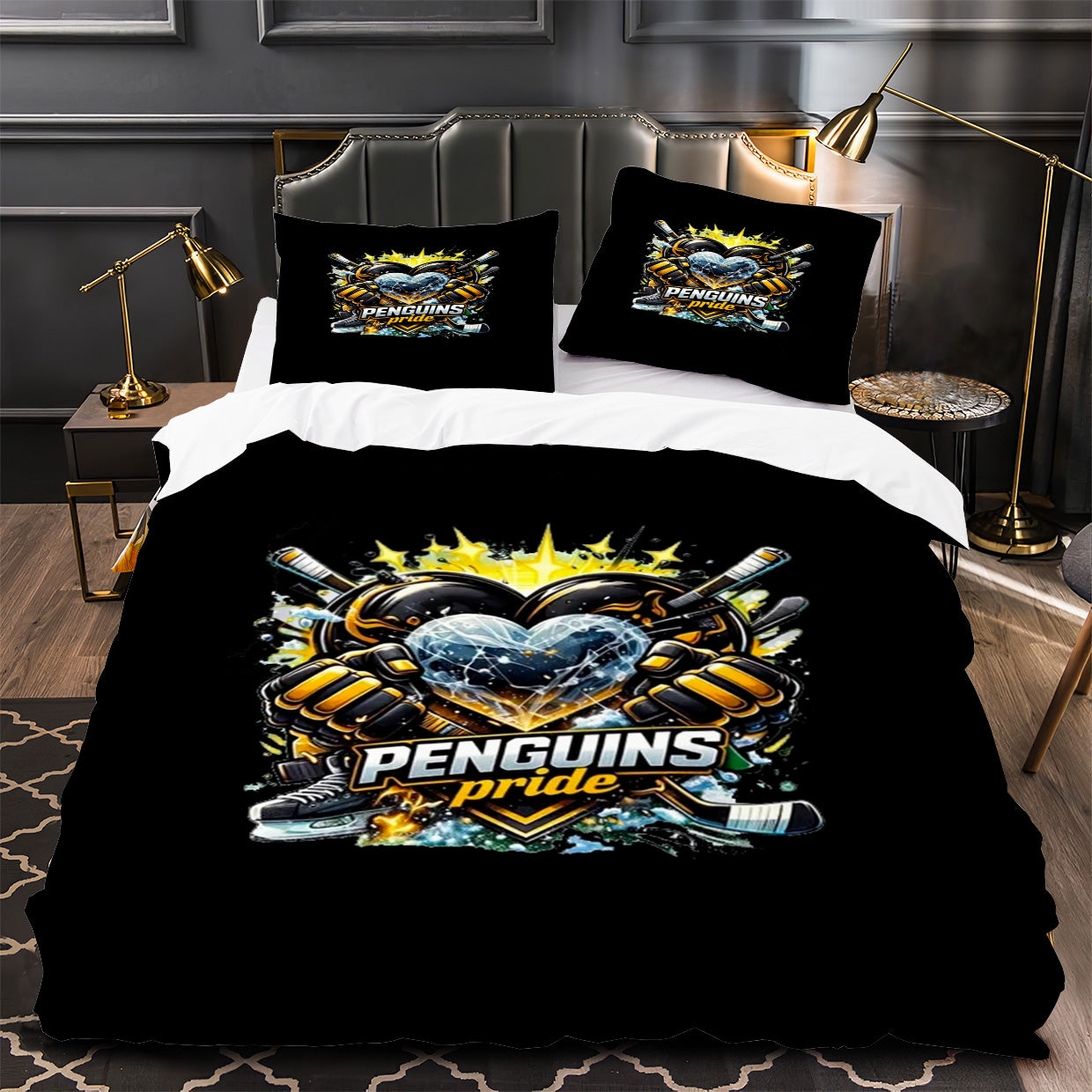 Pittsburgh Penguins Hockey Duvet Cover Quilt Case Pillowcase Bedding Set Without Filler