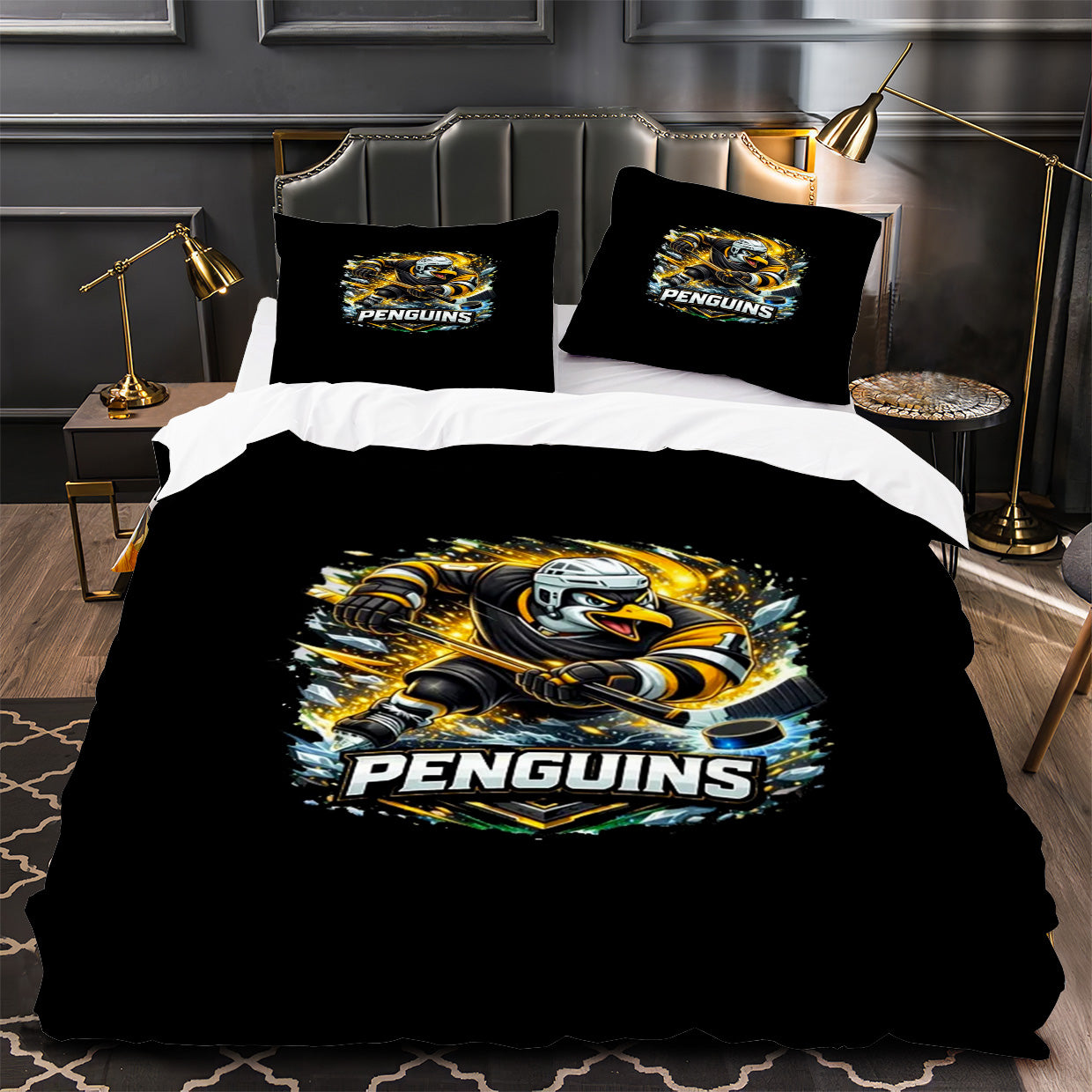 Pittsburgh Penguins Hockey Duvet Cover Quilt Case Pillowcase Bedding Set Without Filler