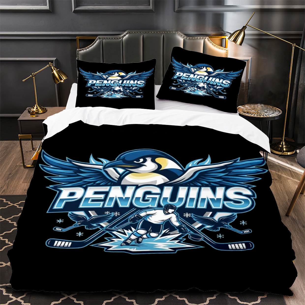 Pittsburgh Penguins Hockey Duvet Cover Quilt Case Pillowcase Bedding Set Without Filler