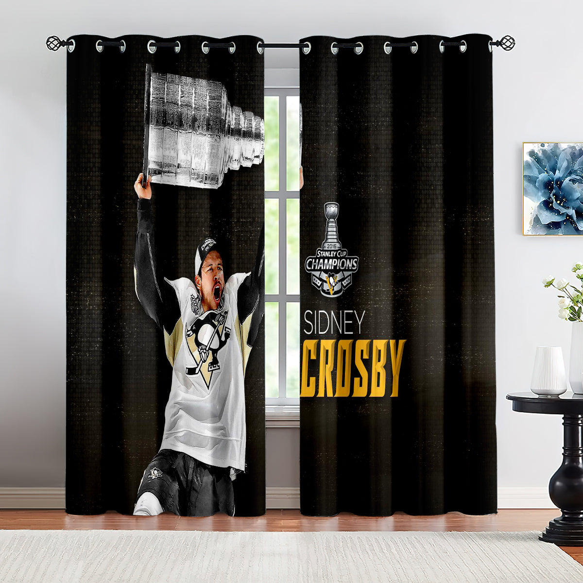 Pittsburgh Penguins Hockey League Blackout Curtains Drapes For Window Treatment Set