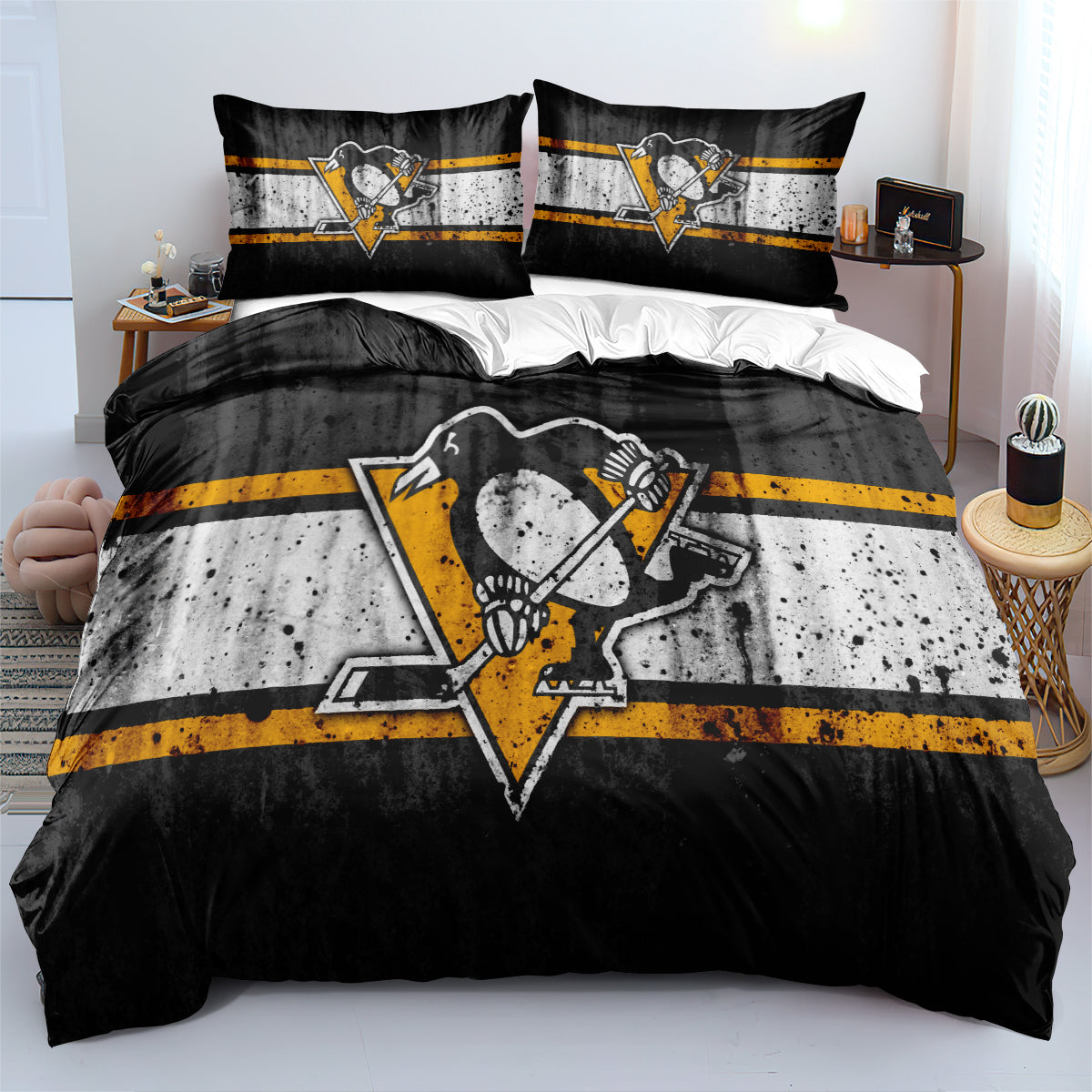 Pittsburgh Penguins Hockey League Duvet Case Quilt Cover Pillowcase