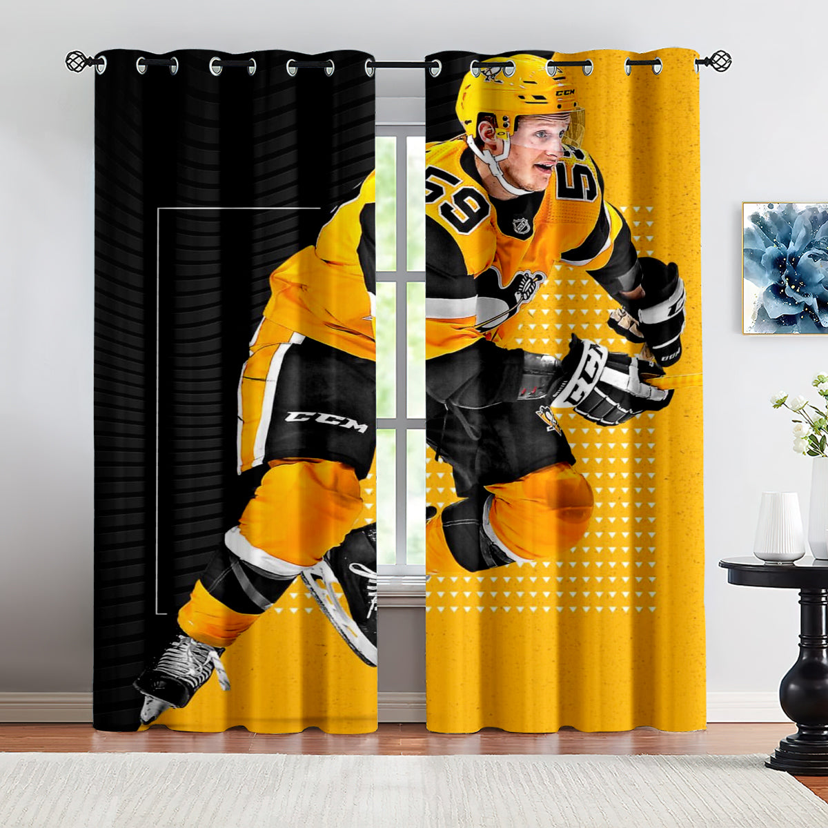 Pittsburgh Penguins Hockey League Blackout Curtains Drapes For Window Treatment Set