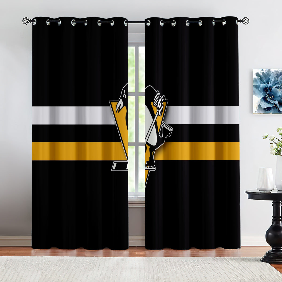 Pittsburgh Penguins Hockey League Blackout Curtains Drapes For Window Treatment Set