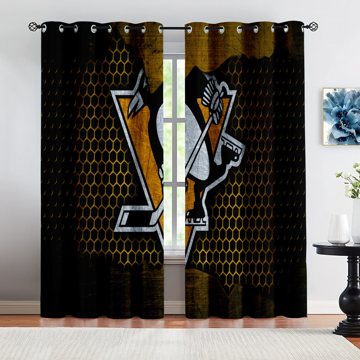 Pittsburgh Penguins Hockey League Blackout Curtains Drapes For Window Treatment Set