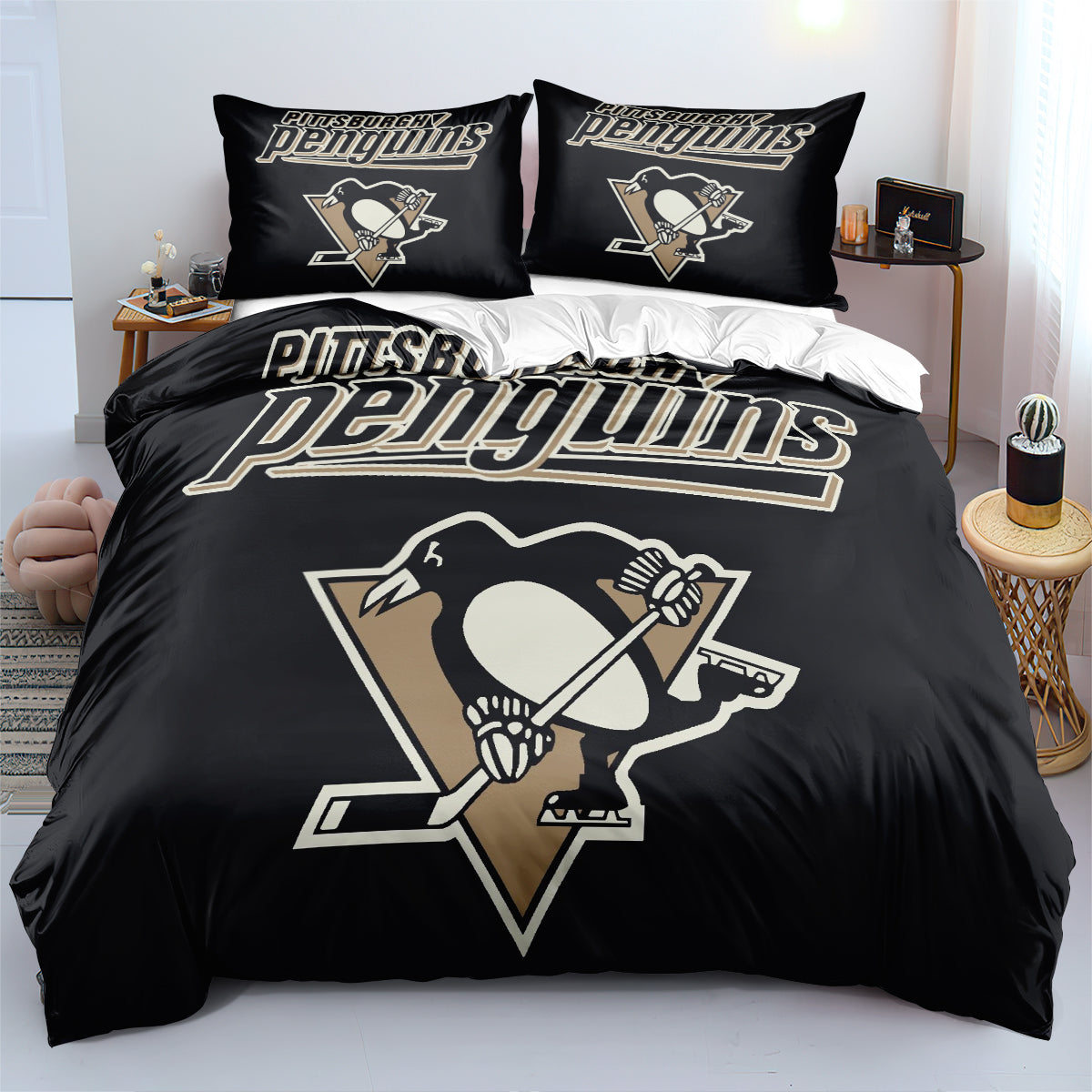 Pittsburgh Penguins Hockey League Duvet Case Quilt Cover Pillowcase