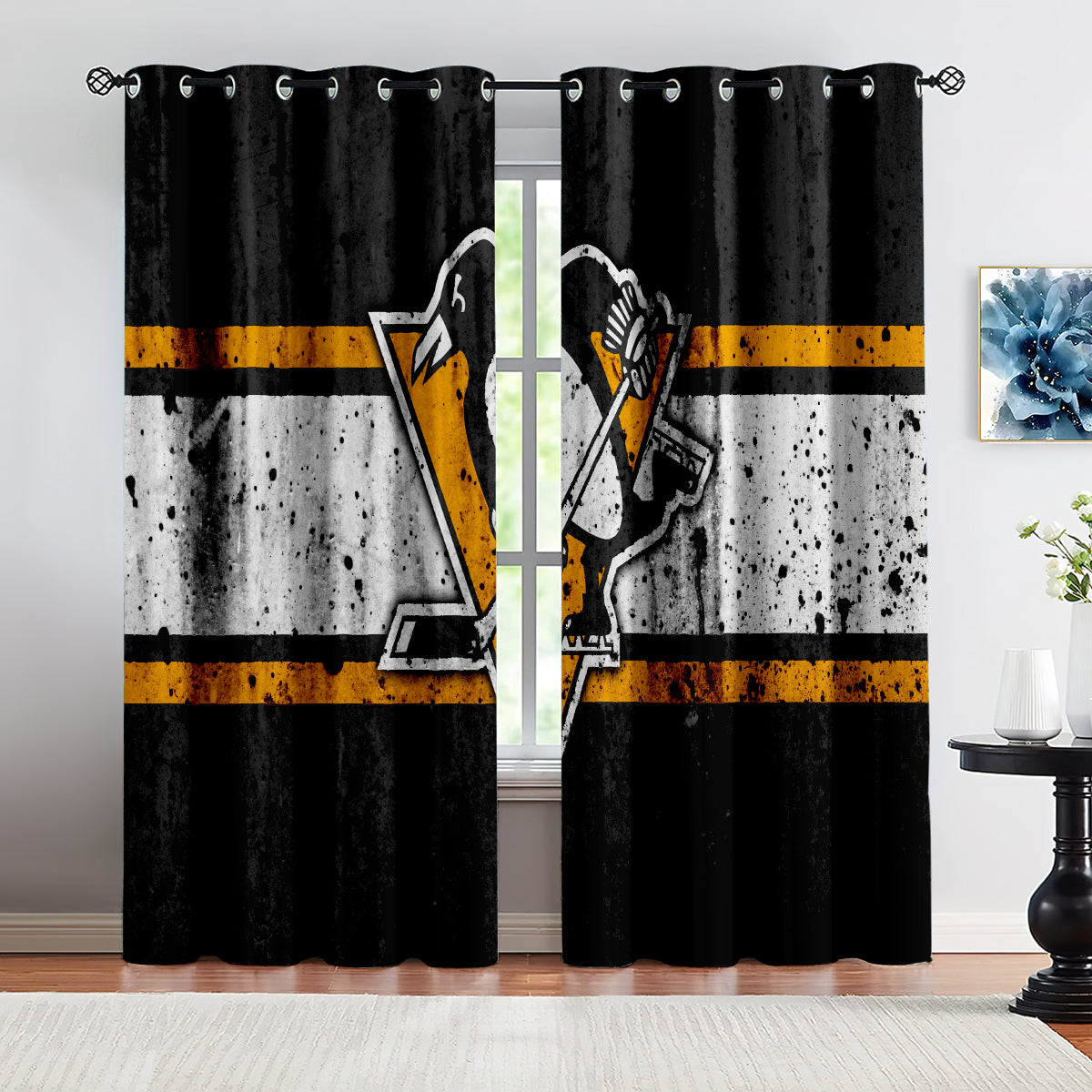 Pittsburgh Penguins Hockey League Blackout Curtains Drapes For Window Treatment Set