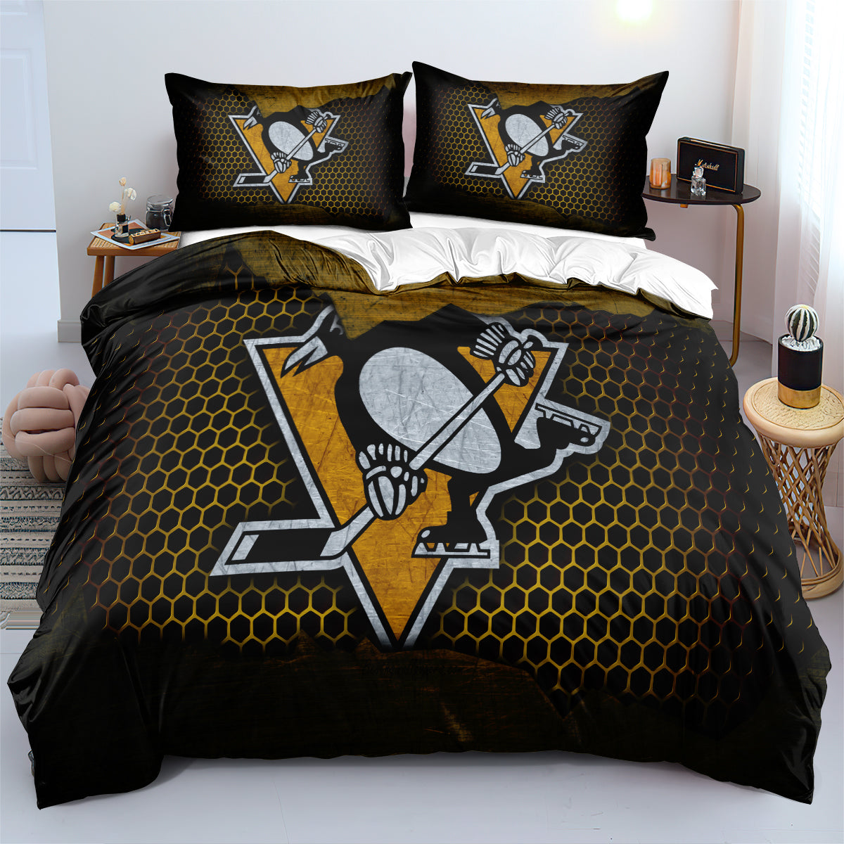 Pittsburgh Penguins Hockey League Duvet Case Quilt Cover Pillowcase