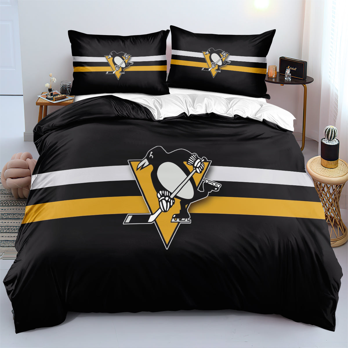 Pittsburgh Penguins Hockey League Duvet Case Quilt Cover Pillowcase