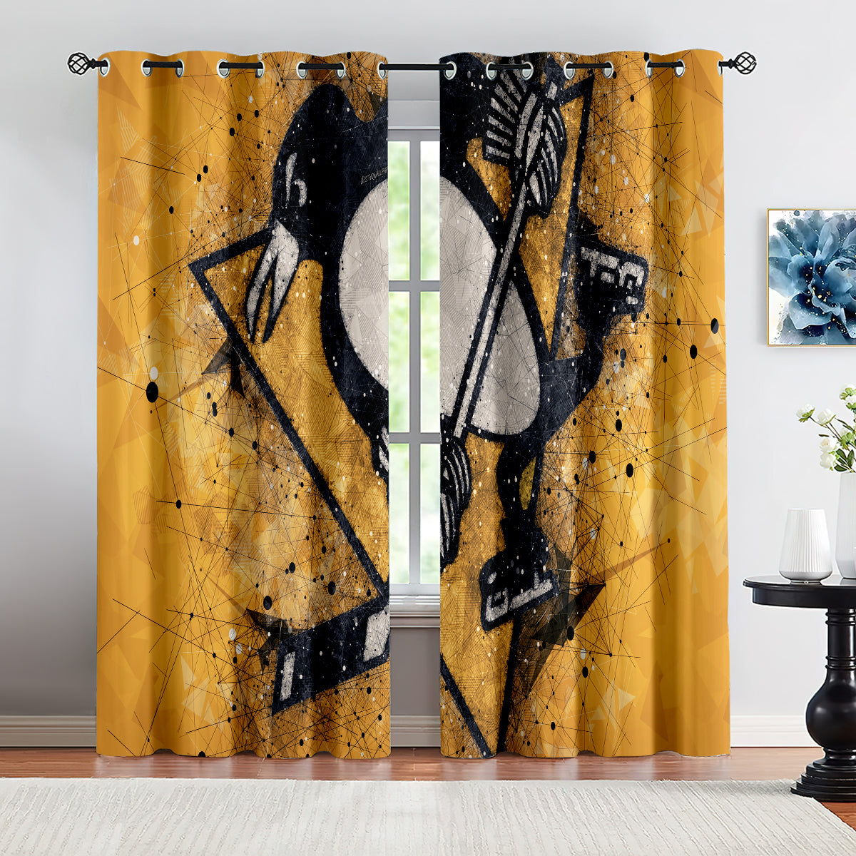 Pittsburgh Penguins Hockey League Blackout Curtains Drapes For Window Treatment Set