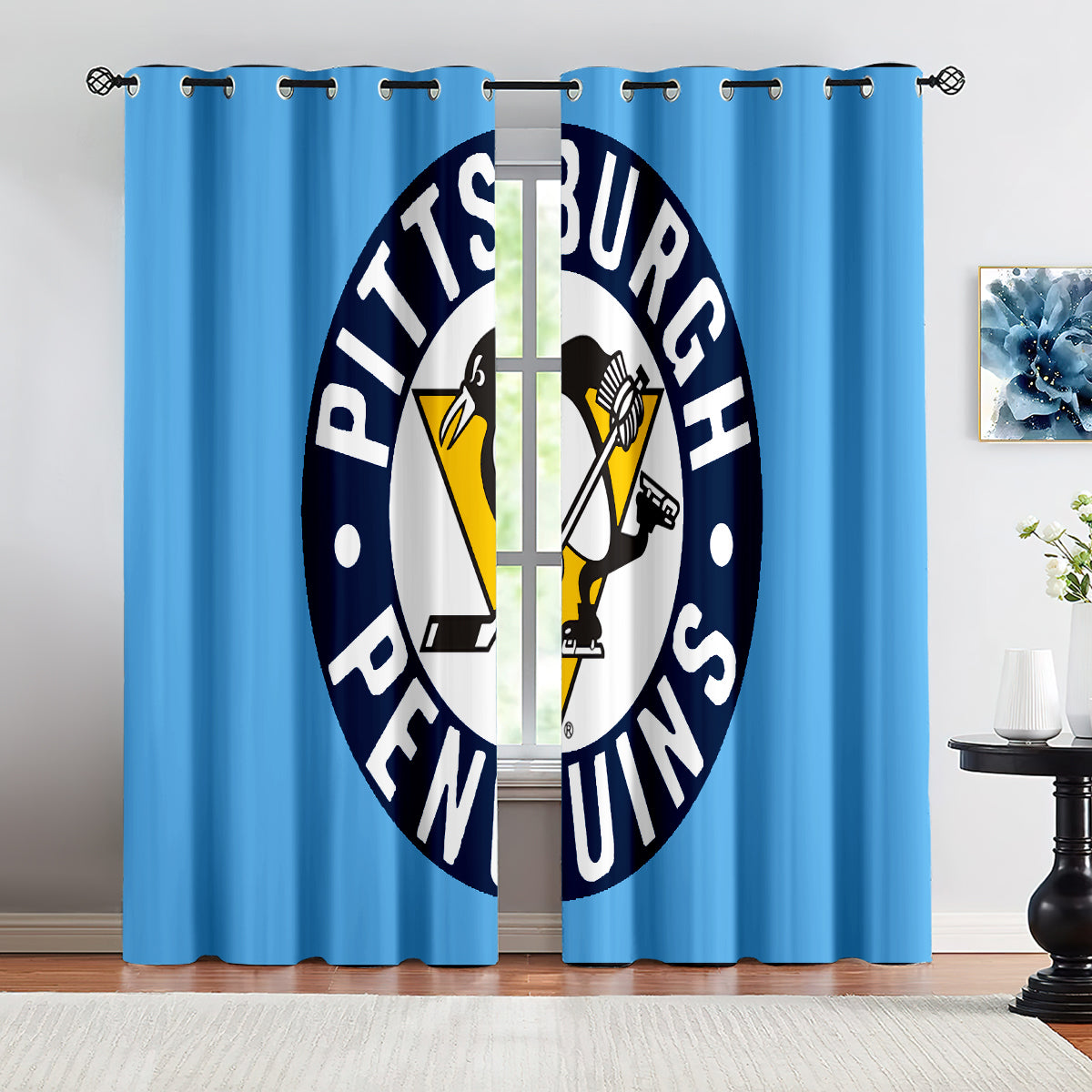 Pittsburgh Penguins Hockey League Blackout Curtains Drapes For Window Treatment Set