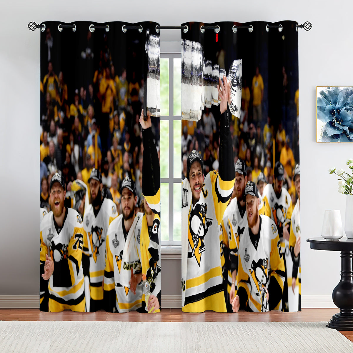 Pittsburgh Penguins Hockey League Blackout Curtains Drapes For Window Treatment Set