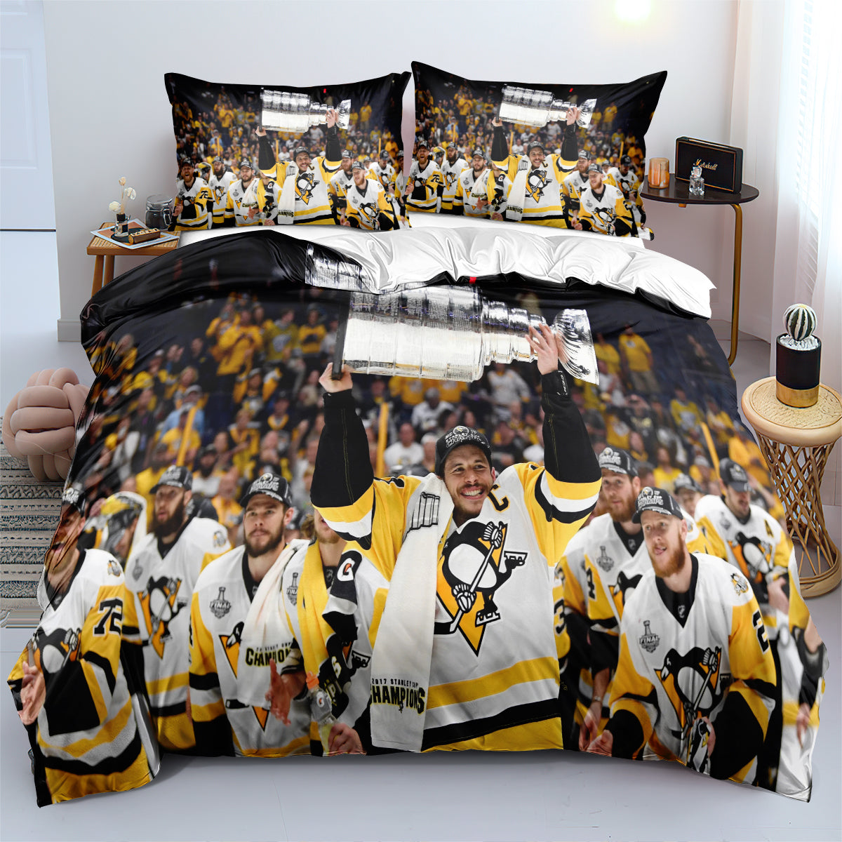 Pittsburgh Penguins Hockey League Duvet Case Quilt Cover Pillowcase