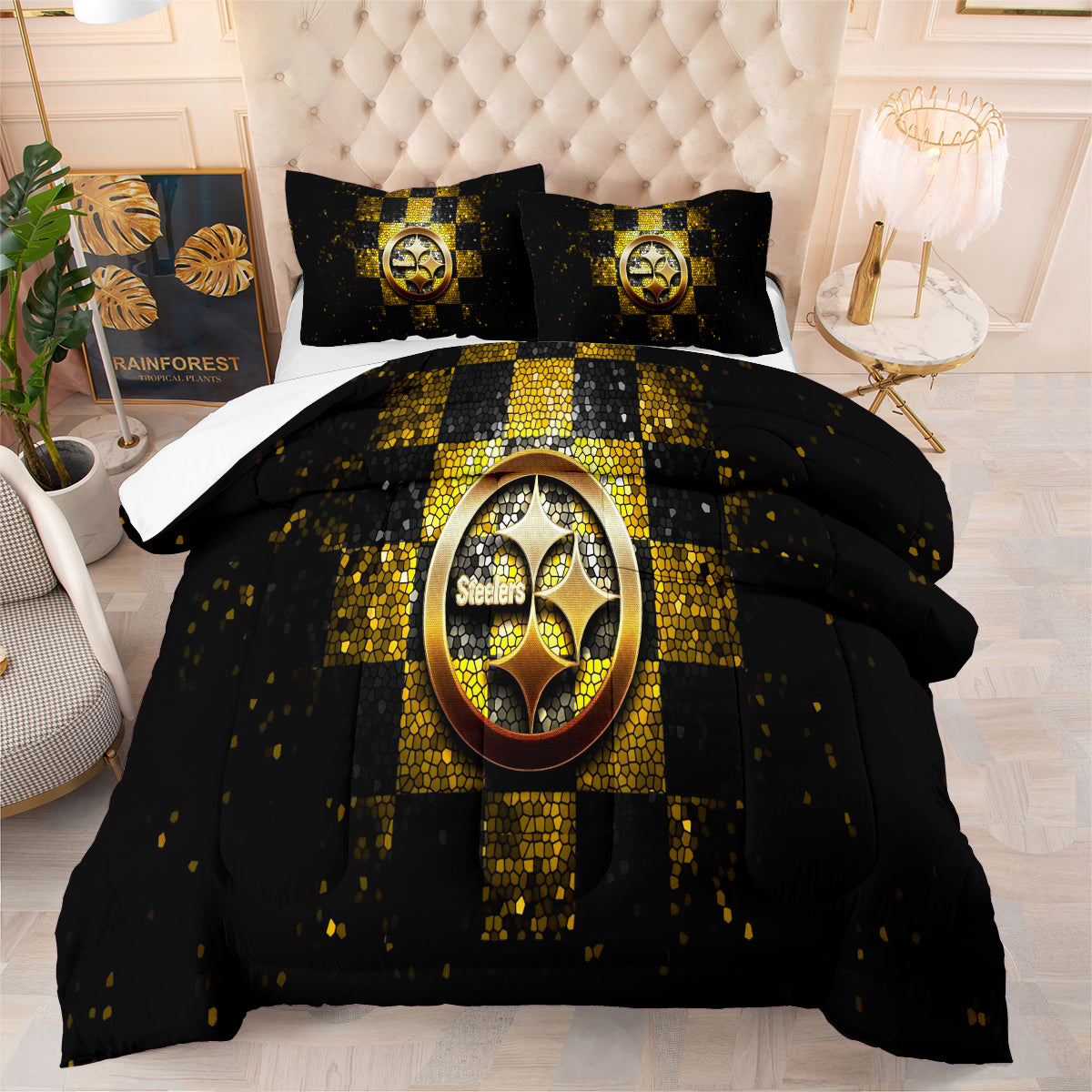 Pittsburgh Steelers Football Team Comforter Pillowcase Sets Blanket All Season Reversible Quilted Duvet