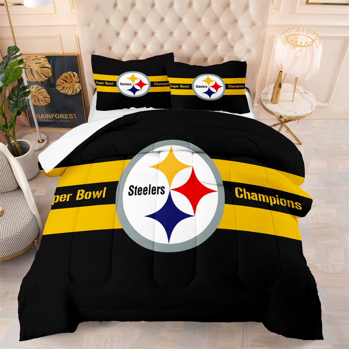 Pittsburgh Steelers Football Team Comforter Pillowcase Sets Blanket All Season Reversible Quilted Duvet