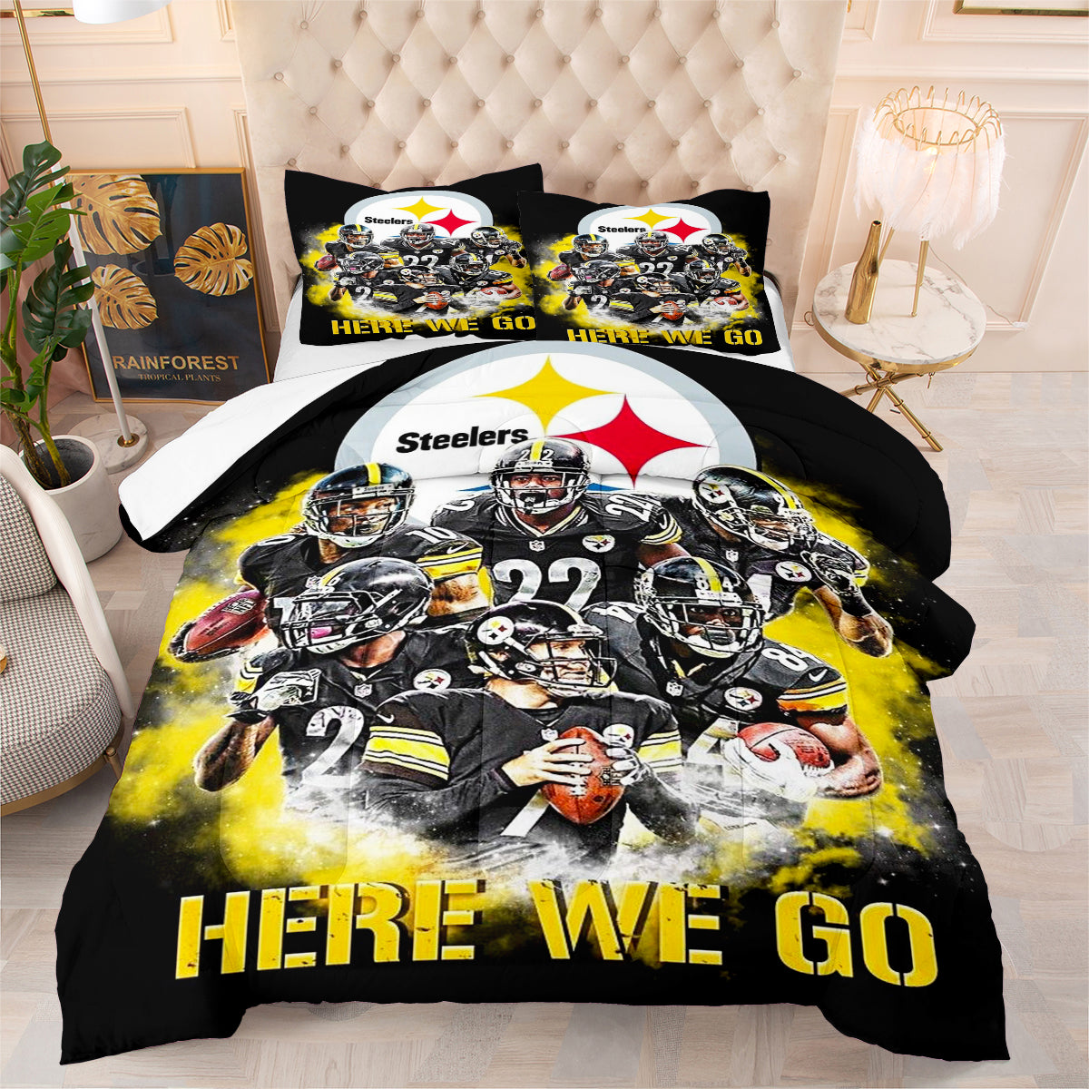 Pittsburgh Steelers Football Team Comforter Pillowcase Sets Blanket All Season Reversible Quilted Duvet