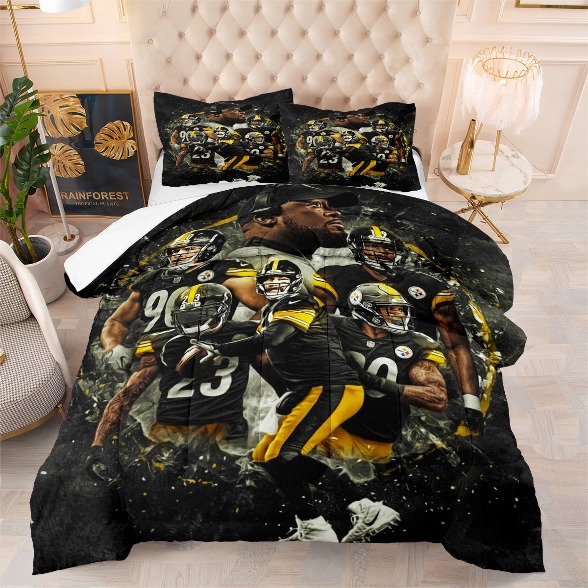 Pittsburgh Steelers Football Team Comforter Pillowcase Sets Blanket All Season Reversible Quilted Duvet