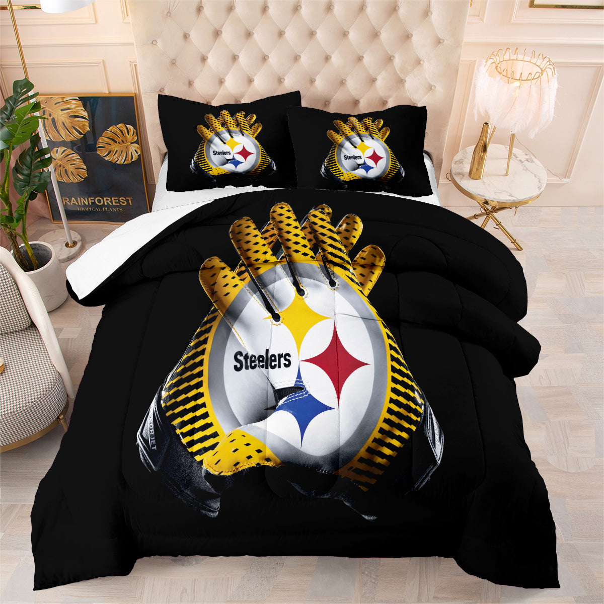 Pittsburgh Steelers Football Team Comforter Pillowcase Sets Blanket All Season Reversible Quilted Duvet