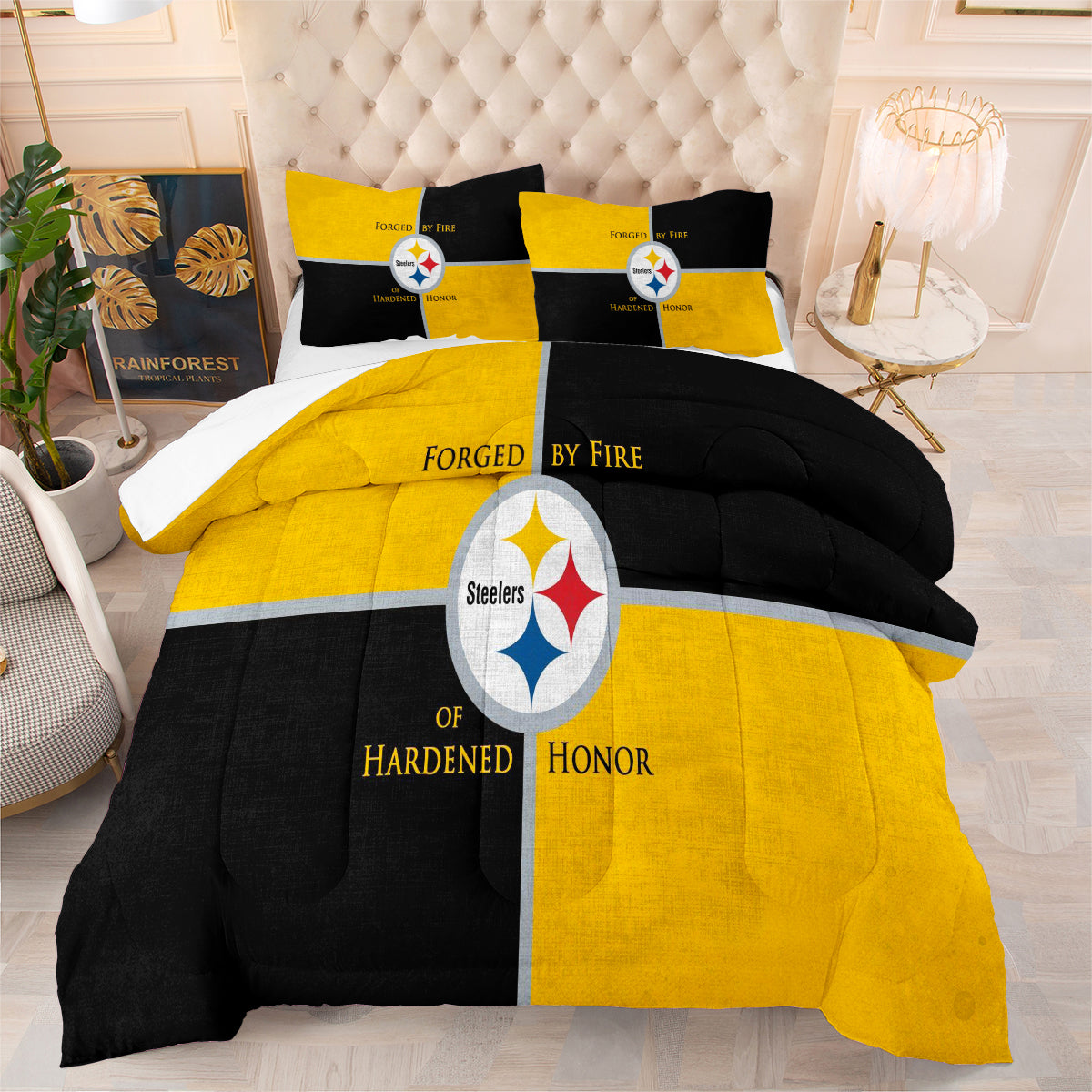 Pittsburgh Steelers Football Team Comforter Pillowcase Sets Blanket All Season Reversible Quilted Duvet