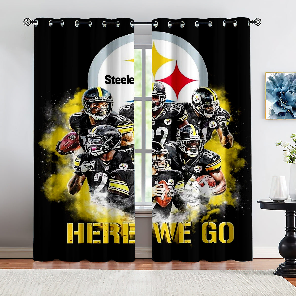 Pittsburgh Steelers Football Team Blackout Curtains Drapes For Window Treatment Set