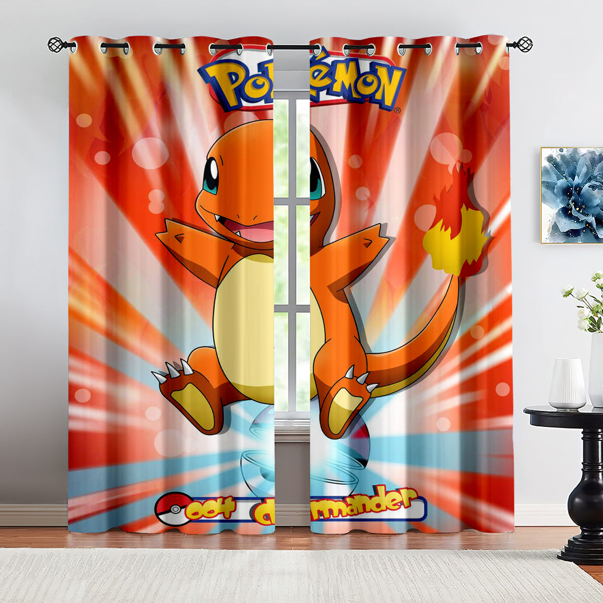 Pokemon Charmander Blackout Curtains Drapes for Window Treatment Set