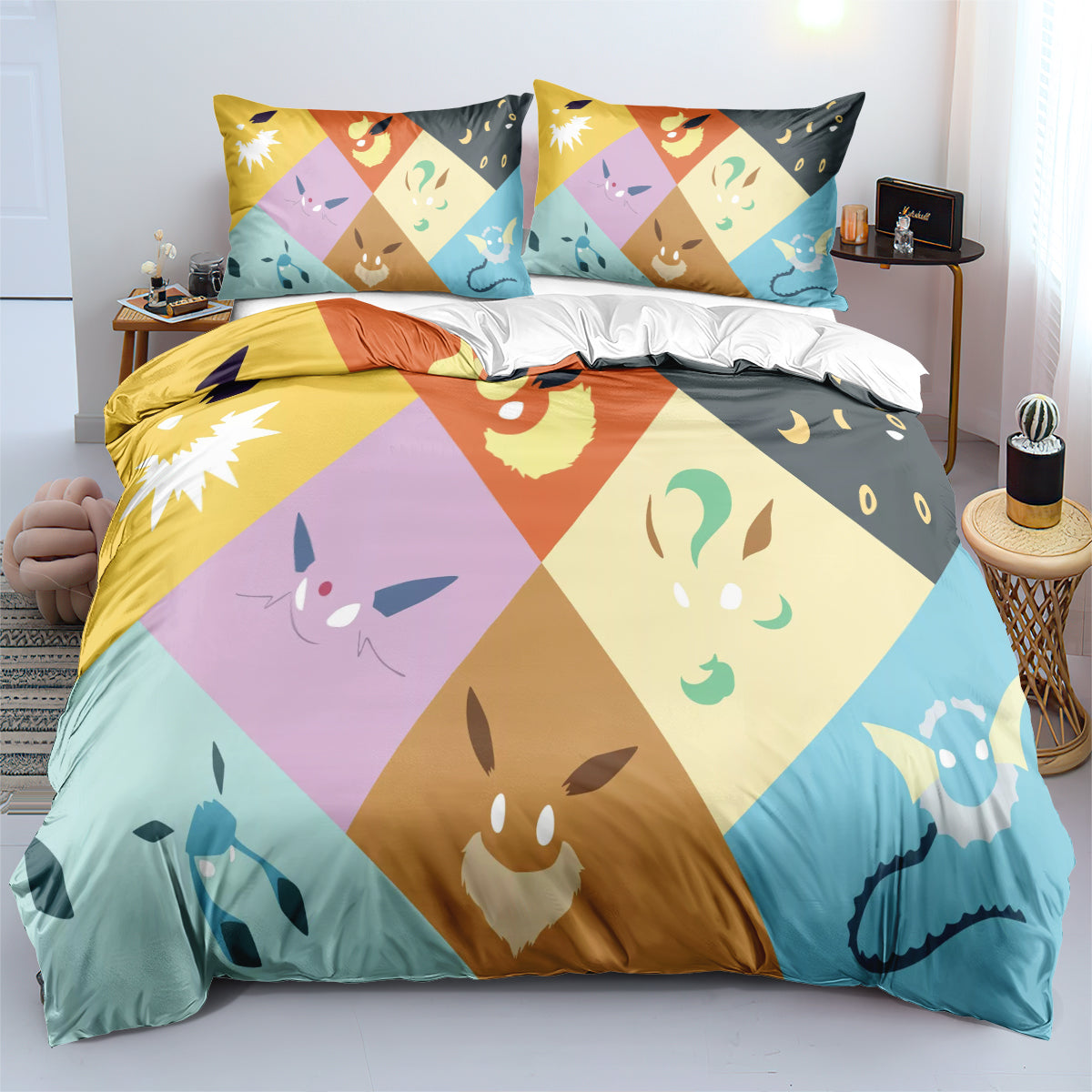 Pokemon Eevee Duvet Cover Quilt Case Pillowcase Bedding Set