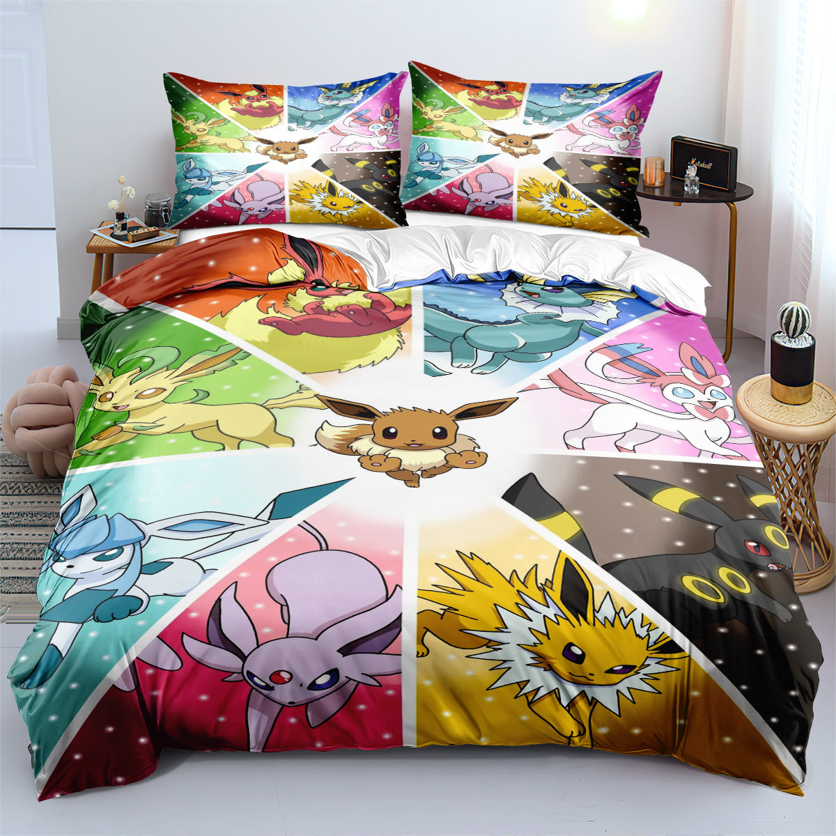 Pokemon Eevee Duvet Cover Quilt Case Pillowcase Bedding Set