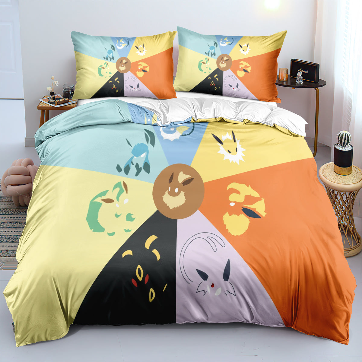 Pokemon Eevee Duvet Cover Quilt Case Pillowcase Bedding Set