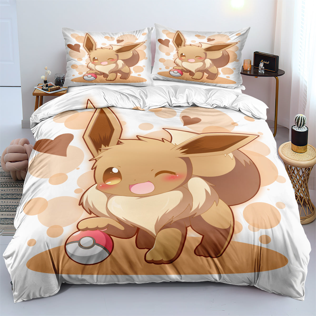 Pokemon Eevee Duvet Cover Quilt Case Pillowcase Bedding Set