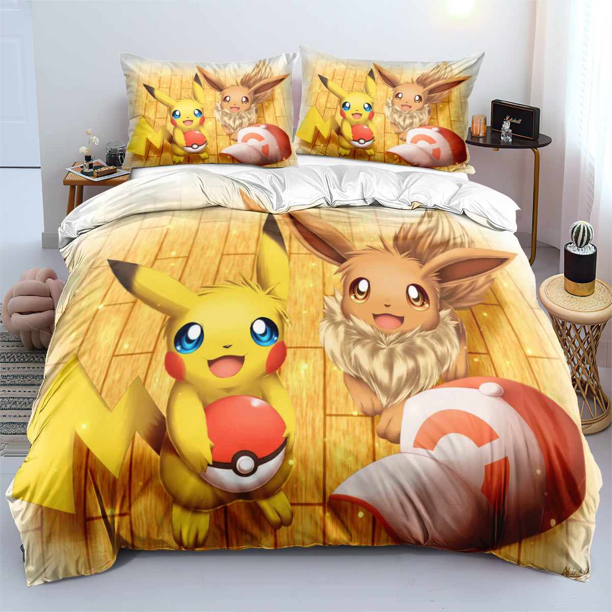 Pokemon Eevee Duvet Cover Quilt Case Pillowcase Bedding Set