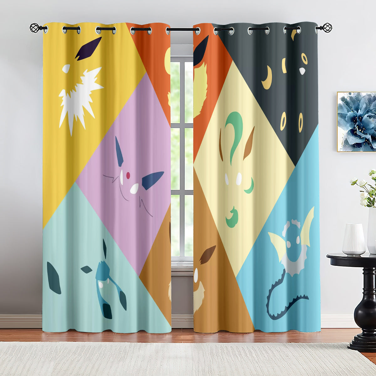 Pokemon Eevee Blackout Curtains Drapes for Window Treatment Set